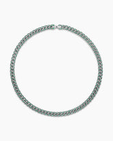 Curb Chain Necklace in 18K White Gold with Emeralds, 11.5mm